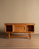Brutalist Oak Executive Desk w/ Wavy Apron by Henry Kjaernulf, Denmark, 1960's - Lone Fox