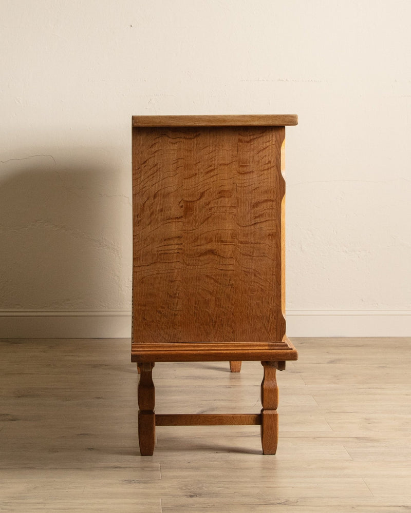 Brutalist Oak & Glass Front Sideboard by Henning Kjaernulf, Denmark, 1970's - Lone Fox