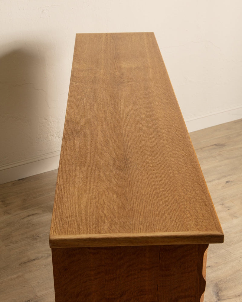 Brutalist Oak & Glass Front Sideboard by Henning Kjaernulf, Denmark, 1970's - Lone Fox