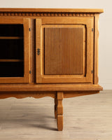 Brutalist Oak & Glass Front Sideboard by Henning Kjaernulf, Denmark, 1970's - Lone Fox