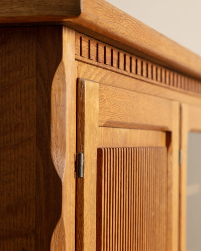 Brutalist Oak & Glass Front Sideboard by Henning Kjaernulf, Denmark, 1970's - Lone Fox