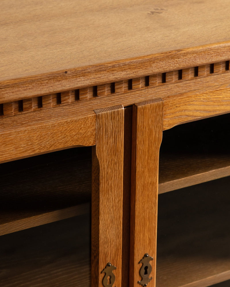 Brutalist Oak & Glass Front Sideboard by Henning Kjaernulf, Denmark, 1970's - Lone Fox