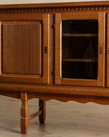 Brutalist Oak & Glass Front Sideboard by Henning Kjaernulf, Denmark, 1970's - Lone Fox
