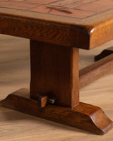 Brutalist Oak & Tile Coffee Table, Signed R. Blanchard, French, 1960s - Lone Fox