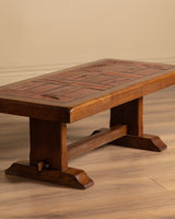 Brutalist Oak & Tile Coffee Table, Signed R. Blanchard, French, 1960s - Lone Fox
