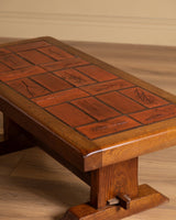 Brutalist Oak & Tile Coffee Table, Signed R. Blanchard, French, 1960s - Lone Fox