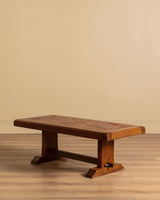 Brutalist Oak & Tile Coffee Table, Signed R. Blanchard, French, 1960s - Lone Fox