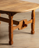 Brutalist Oak Trestle Base Expandable Dining Table, Denmark, 1970's - Lone Fox