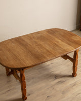 Brutalist Oak Trestle Base Expandable Dining Table, Denmark, 1970's - Lone Fox