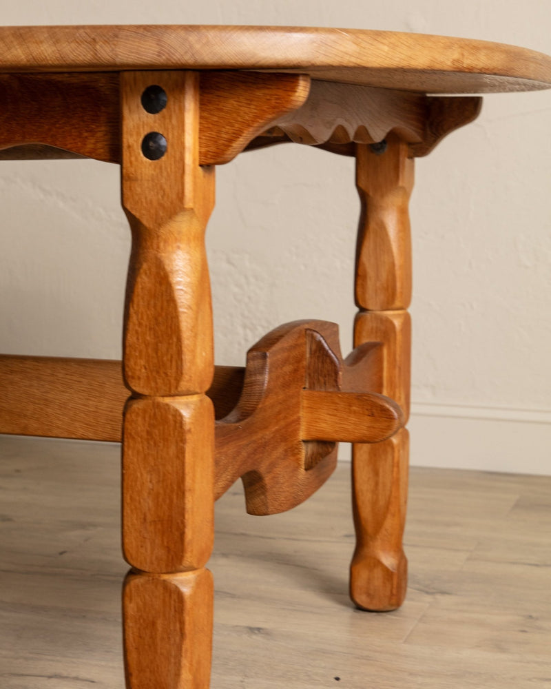 Brutalist Oak Trestle Base Expandable Dining Table, Denmark, 1970's - Lone Fox