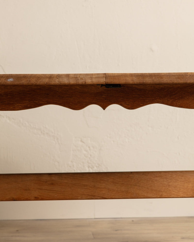 Brutalist Oak Trestle Base Expandable Dining Table, Denmark, 1970's - Lone Fox