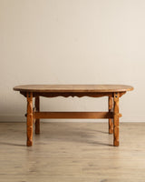 Brutalist Oak Trestle Base Expandable Dining Table, Denmark, 1970's - Lone Fox