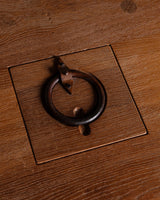 Brutalist Round Oak Coffee Table w/ Twisted Iron Stretcher, France, 1960's - Lone Fox