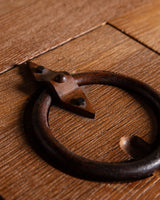 Brutalist Round Oak Coffee Table w/ Twisted Iron Stretcher, France, 1960's - Lone Fox