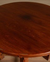 Brutalist Round Oak Dining Table w/ Stretcher, France, 1950's - Lone Fox