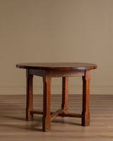 Brutalist Round Oak Dining Table w/ Stretcher, France, 1950's - Lone Fox
