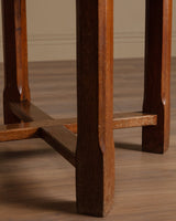 Brutalist Round Oak Dining Table w/ Stretcher, France, 1950's - Lone Fox