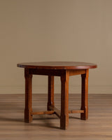 Brutalist Round Oak Dining Table w/ Stretcher, France, 1950's - Lone Fox