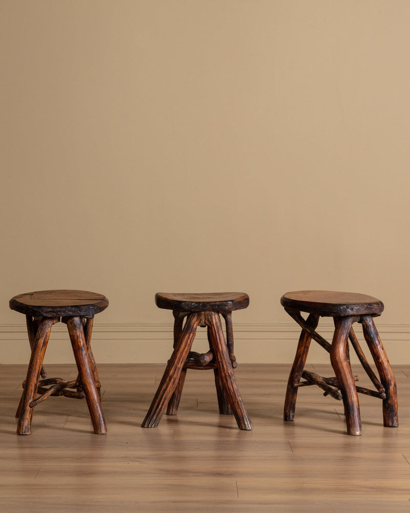 Brutalist Rustic Wood Dining Set w/ 6 Stools, 1960's – Lone Fox