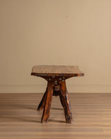 Brutalist Rustic Wood Dining Set w/ 6 Stools, 1960's - Lone Fox