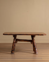 Brutalist Rustic Wood Dining Set w/ 6 Stools, 1960's - Lone Fox