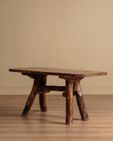 Brutalist Rustic Wood Dining Set w/ 6 Stools, 1960's - Lone Fox