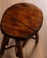 Brutalist Rustic Wood Dining Set w/ 6 Stools, 1960's - Lone Fox