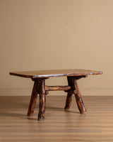 Brutalist Rustic Wood Dining Set w/ 6 Stools, 1960's - Lone Fox