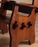 Brutalist Solid Mahogany Armchairs, Belgium, 1960's (2 Available) - Lone Fox