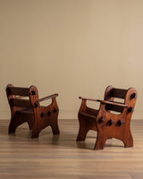 Brutalist Solid Mahogany Armchairs, Belgium, 1960's (2 Available) - Lone Fox