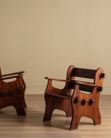 Brutalist Solid Mahogany Armchairs, Belgium, 1960's (2 Available) - Lone Fox