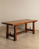 Brutalist Solid Oak Mortis & Tenon Dining Table, France, 1945 - Lone Fox