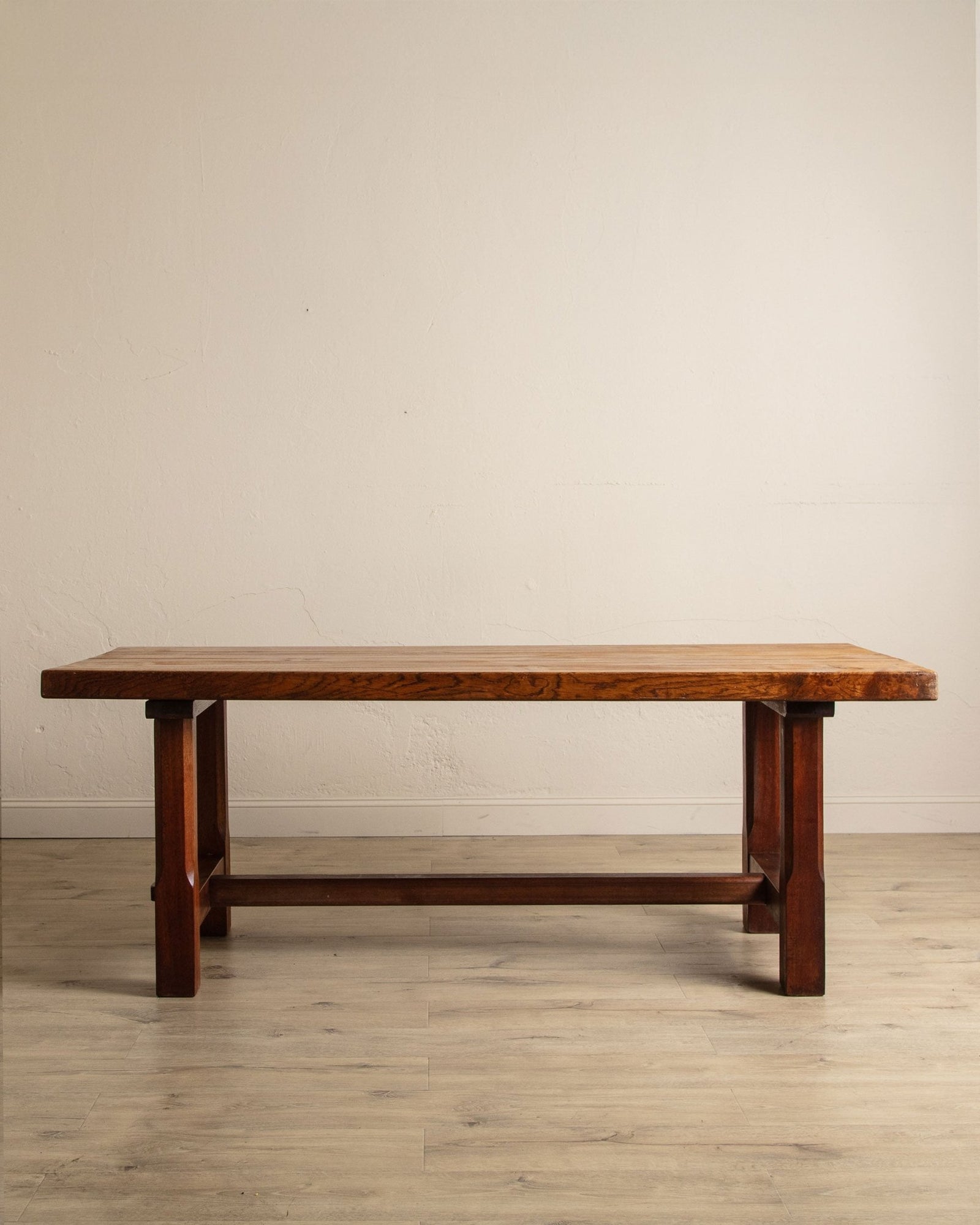 Brutalist Solid Oak Mortis & Tenon Dining Table, France, 1945