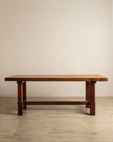 Brutalist Solid Oak Mortis & Tenon Dining Table, France, 1945 - Lone Fox