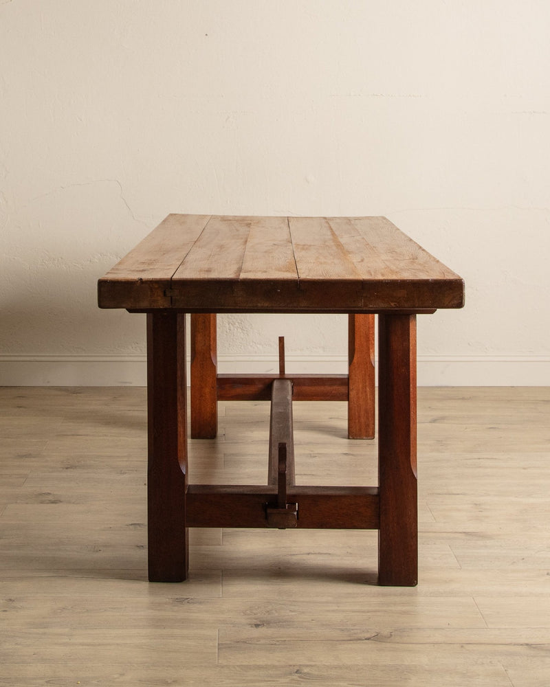 Brutalist Solid Oak Mortis & Tenon Dining Table, France, 1945 - Lone Fox