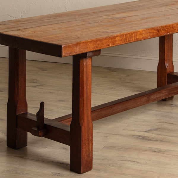 Brutalist Solid Oak Mortis & Tenon Dining Table, France, 1945
