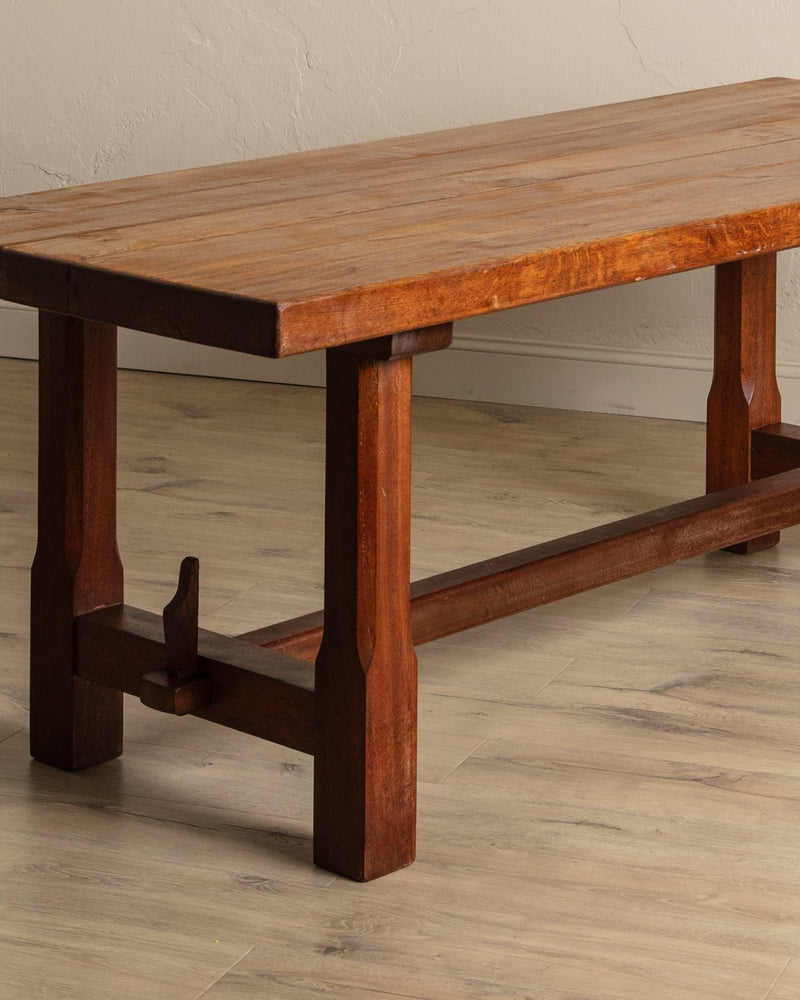 Brutalist Solid Oak Mortis & Tenon Dining Table, France, 1945 - Lone Fox
