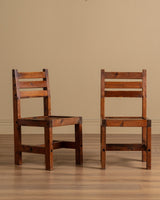 Brutalist Solid Wood Slatted Dining Chair, France, 20th Century (2 Available) - Lone Fox