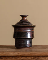 Brutalust Studio Pottery Striped Canister with Lid, Signed, 1970s - Lone Fox