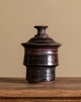 Brutalust Studio Pottery Striped Canister with Lid, Signed, 1970s - Lone Fox