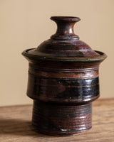 Brutalust Studio Pottery Striped Canister with Lid, Signed, 1970s - Lone Fox