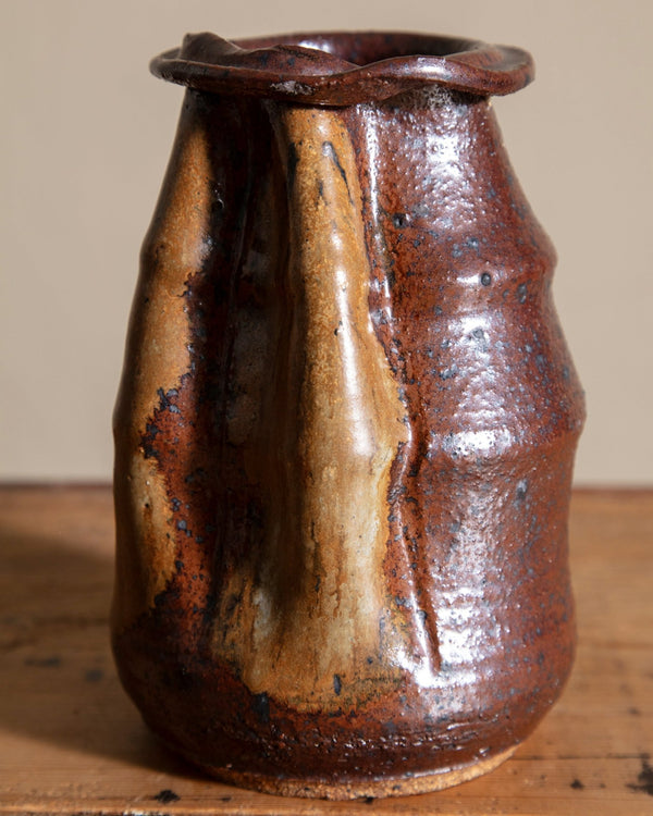 Burgundy Hand Formed Pinched Studio Vase - Lone Fox