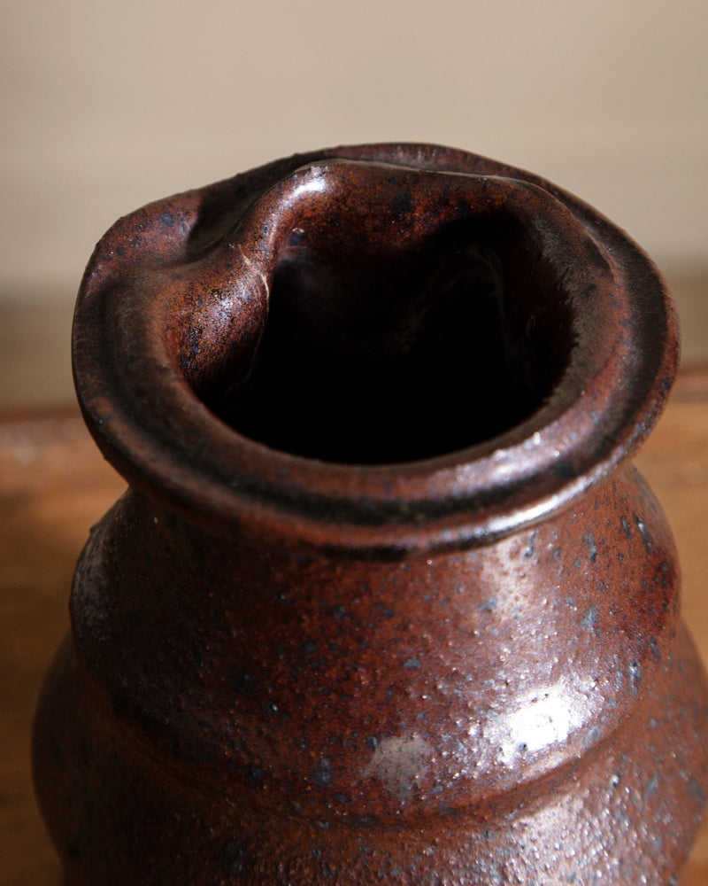 Burgundy Hand Formed Pinched Studio Vase - Lone Fox