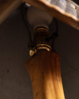 Burl Wood Table Lamp w/ Bamboo Shade, 1970's - Lone Fox