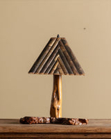 Burl Wood Table Lamp w/ Bamboo Shade, 1970's - Lone Fox
