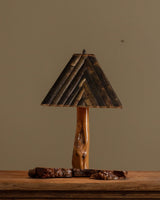 Burl Wood Table Lamp w/ Bamboo Shade, 1970's - Lone Fox