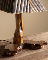 Burl Wood Table Lamp w/ Bamboo Shade, 1970's - Lone Fox