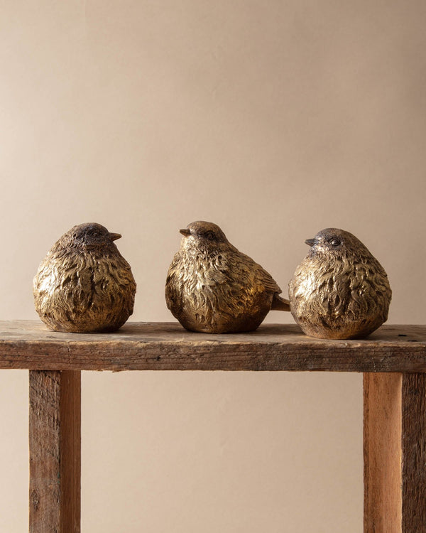 Burnished Gold Resin Bird Sculptures (Set of 3) - Lone Fox