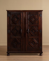 California Spanish Oak Armoire w/ Diamond Carvings, 1940's - Lone Fox