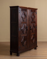 California Spanish Oak Armoire w/ Diamond Carvings, 1940's - Lone Fox